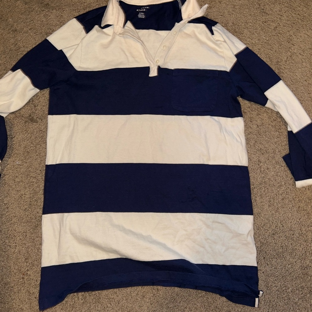 American Eagle Outfitters Navy and White Polo Shirt